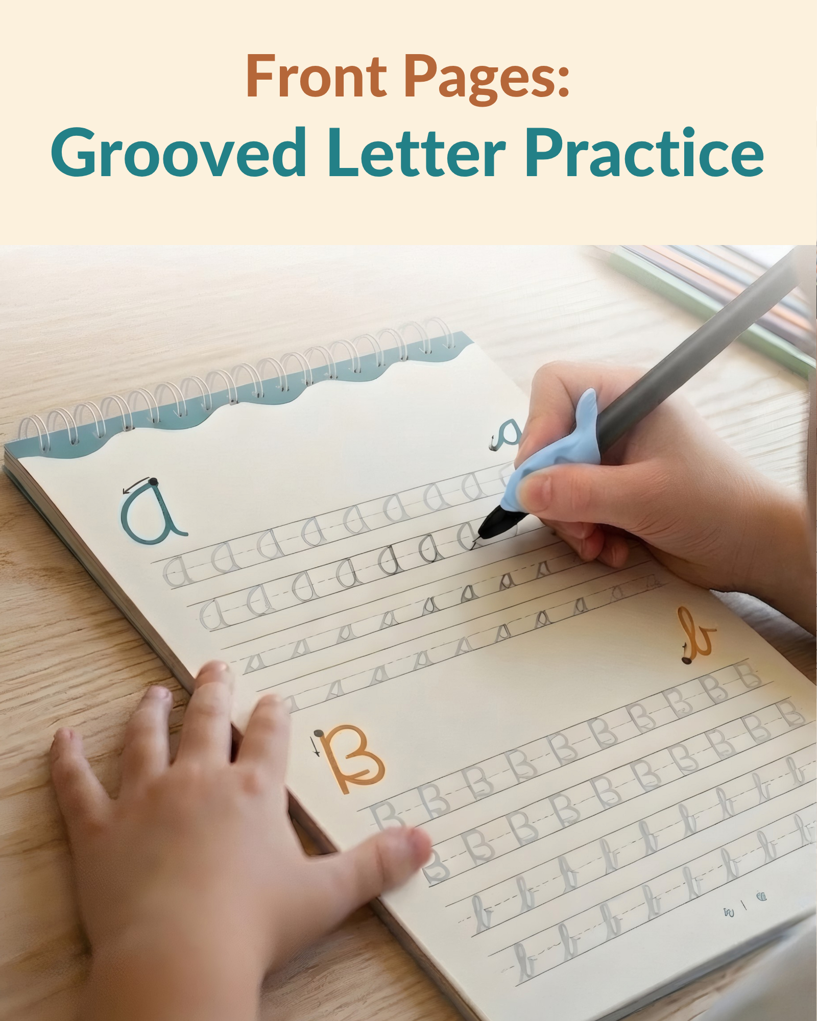 Grooved letter paths guiding a little one’s pen in the Magic Grooved Workbook