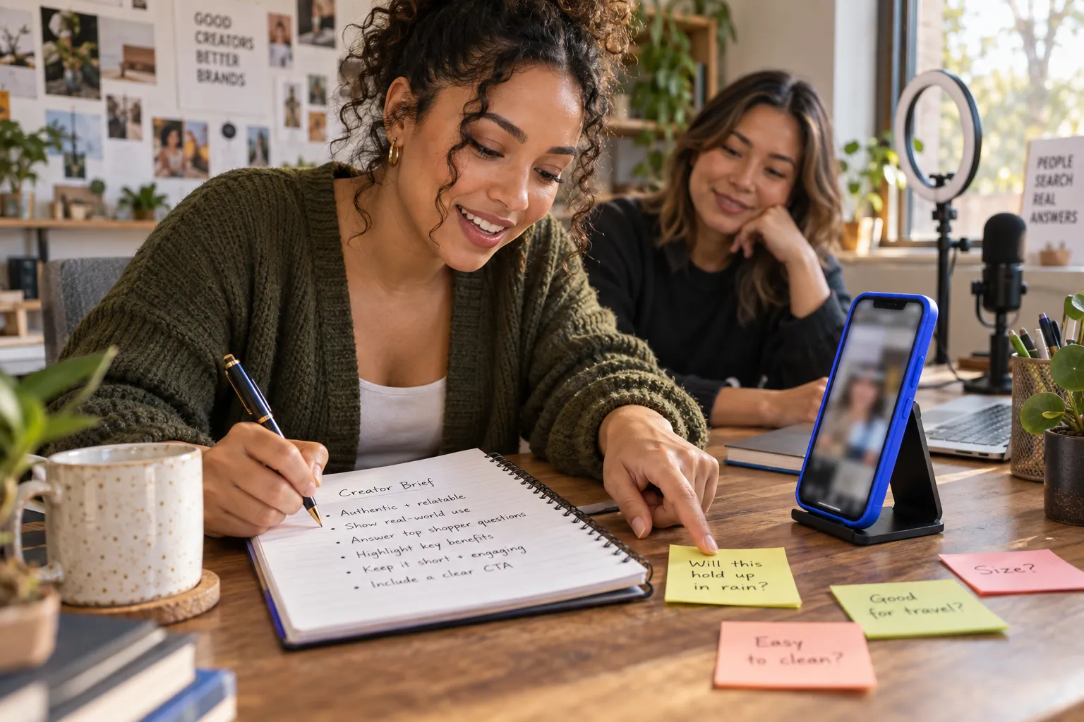Marketer reviewing creator performance insights dashboard on laptop