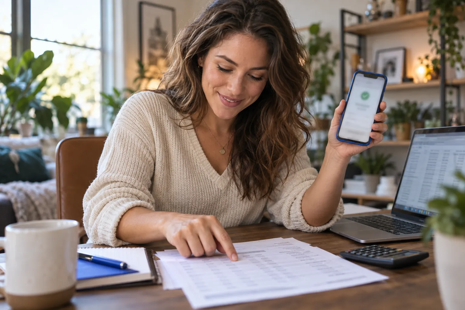 Woman comparing affiliate commission payouts on laptop screen
