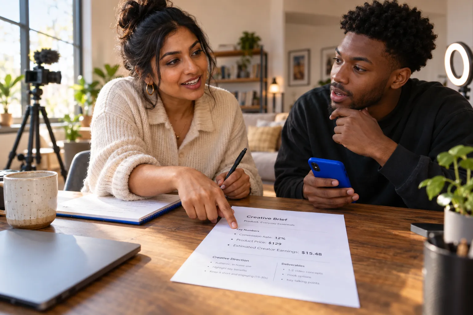 Creator bekijkt het commissieoverzicht op een laptop met grafieken van inkomsten
