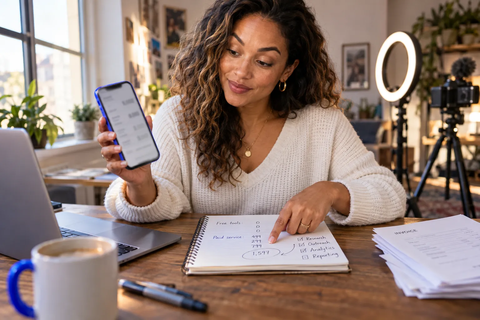 Person analyzing influencer earnings calculator on laptop screen