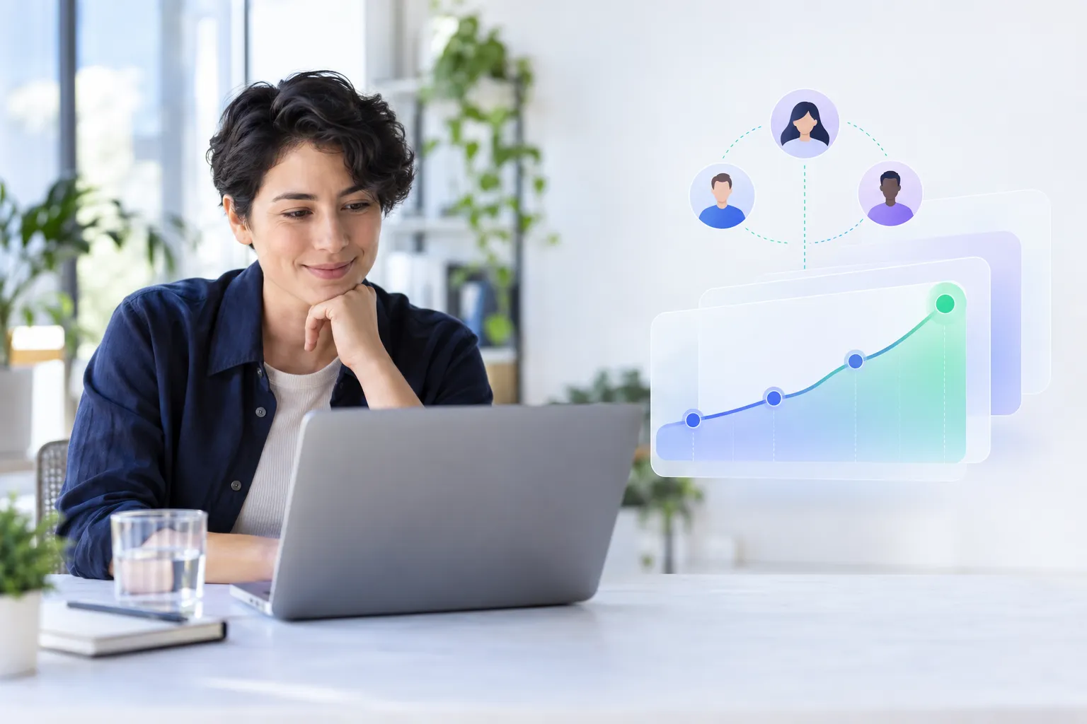 Modern startup office desk with financial charts and business data documents