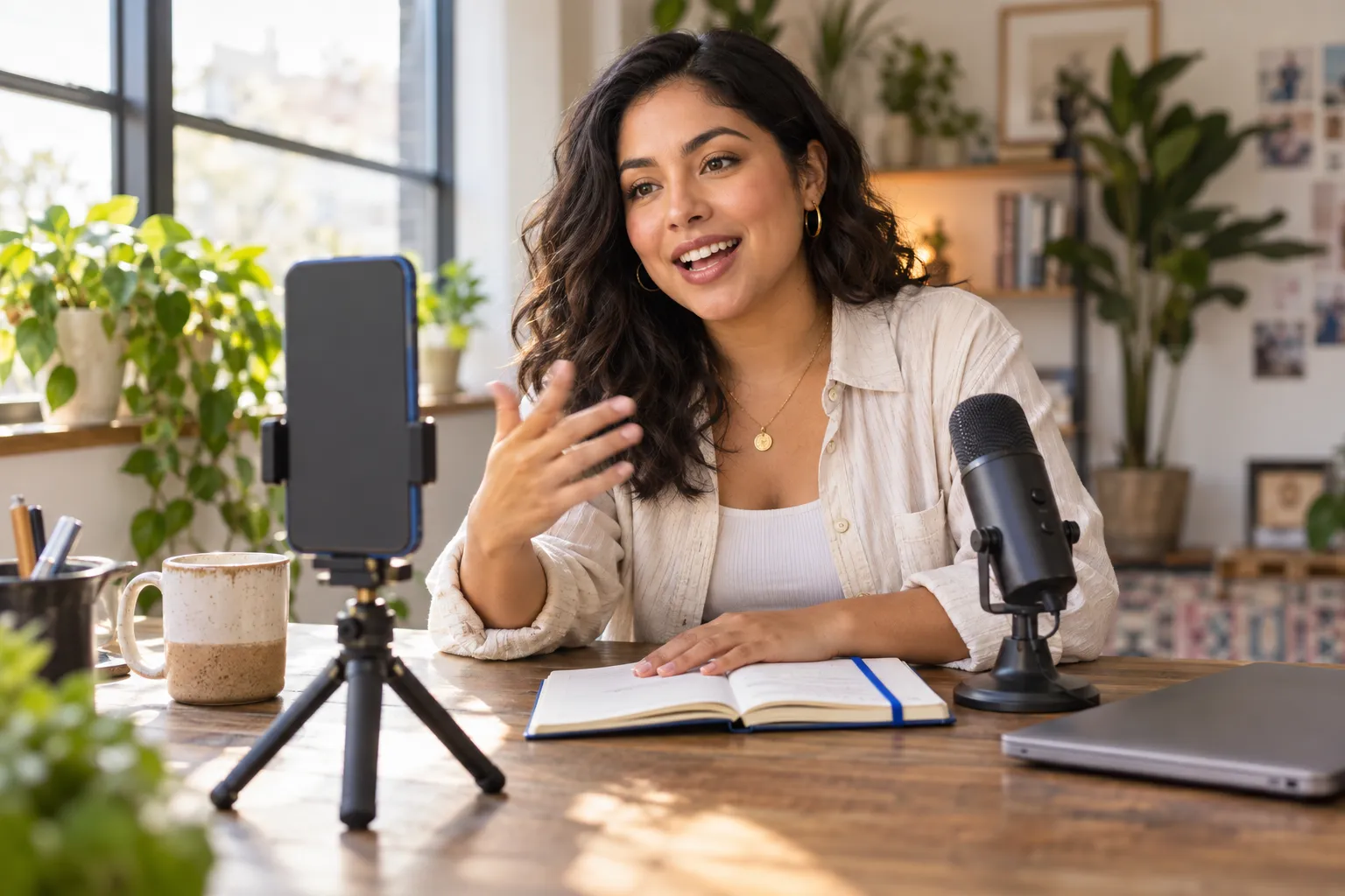 Smartphone met de instellingen van een TikTok Business-account op het bureau van een creator