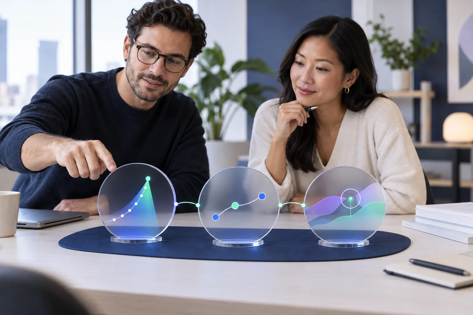 Business professional analyzing financial charts and data in modern office