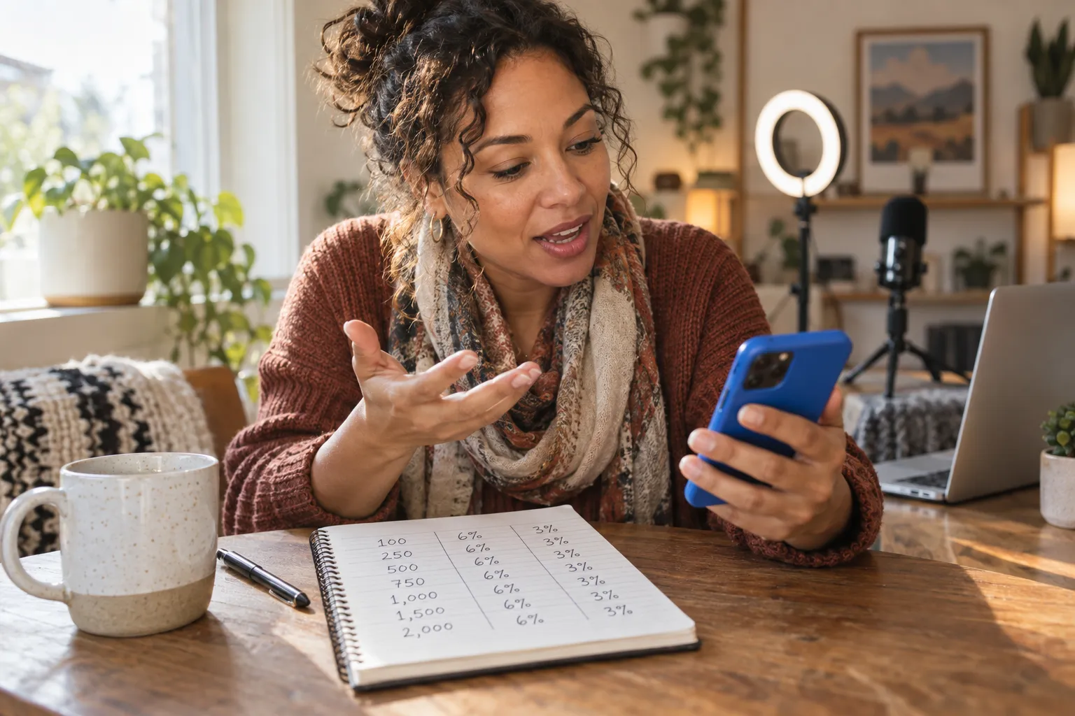 Smartphone displaying TikTok Shop commission fees on a wooden desk