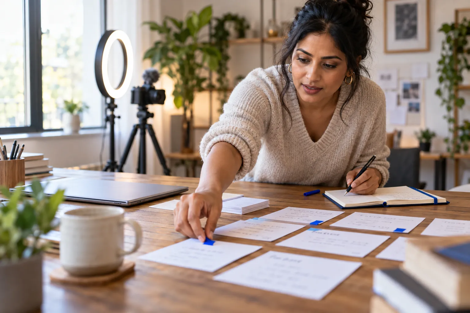 Beoordelaar analyseert ranglijsten van partnerprogramma's op een laptop met grafieken en aantekeningen