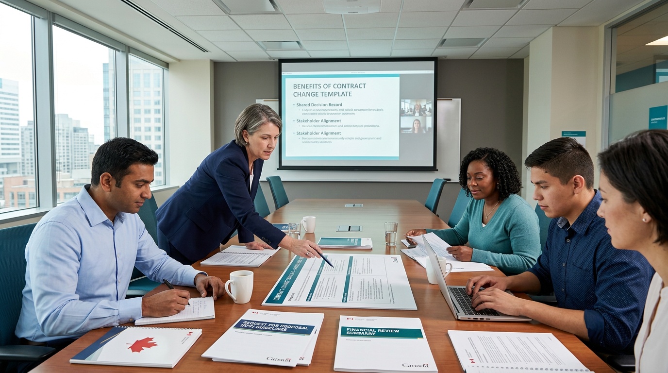 Procurement team reviewing a contract change template