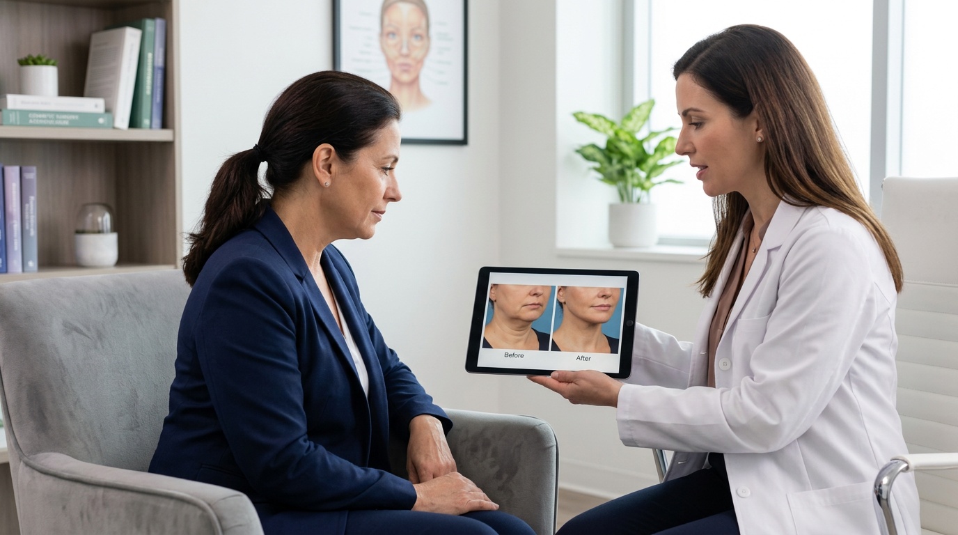Patient comparison showing possible lower-face changes after a mini facelift