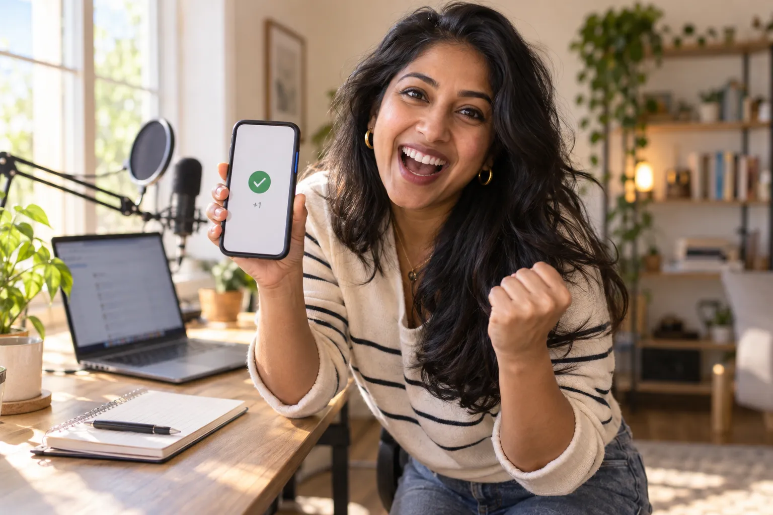 Confident creator reviewing affiliate commission dashboard on laptop