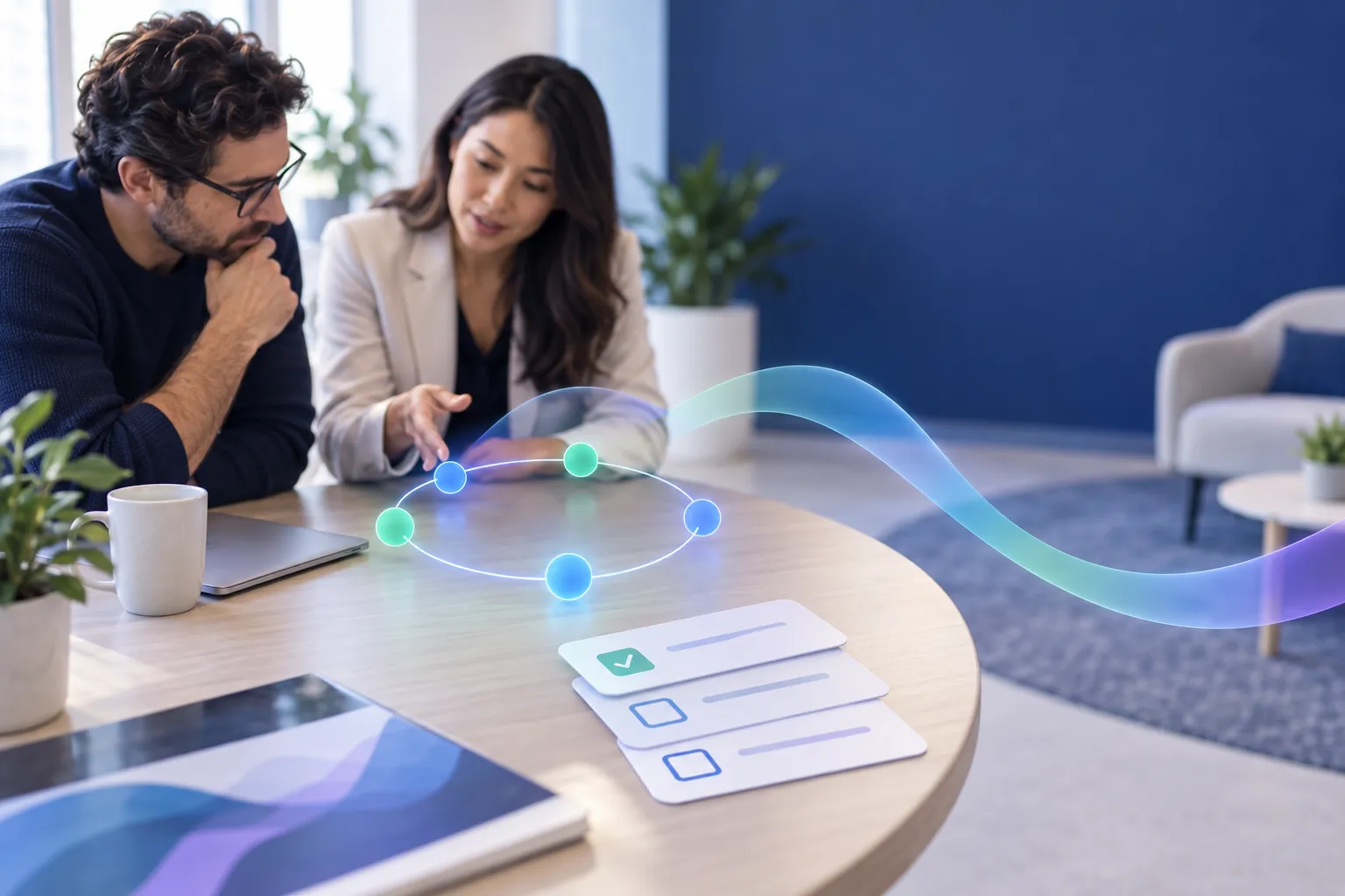 Modern workspace with financial charts and calculator for CFO planning