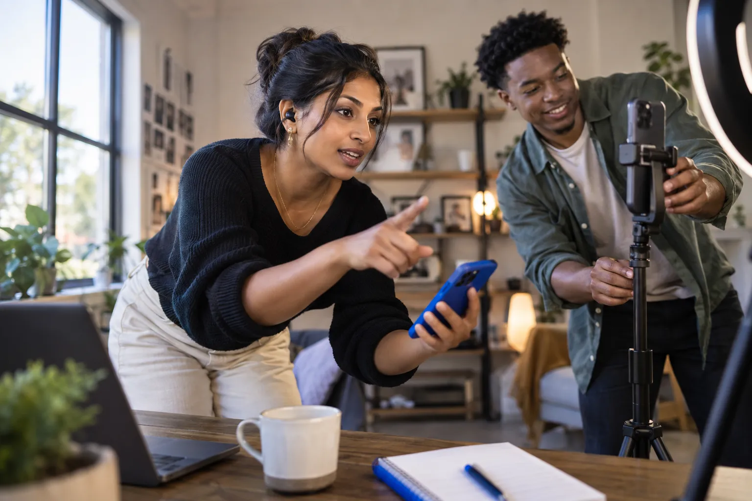 Creator managing brand partnerships through AI dashboard on laptop