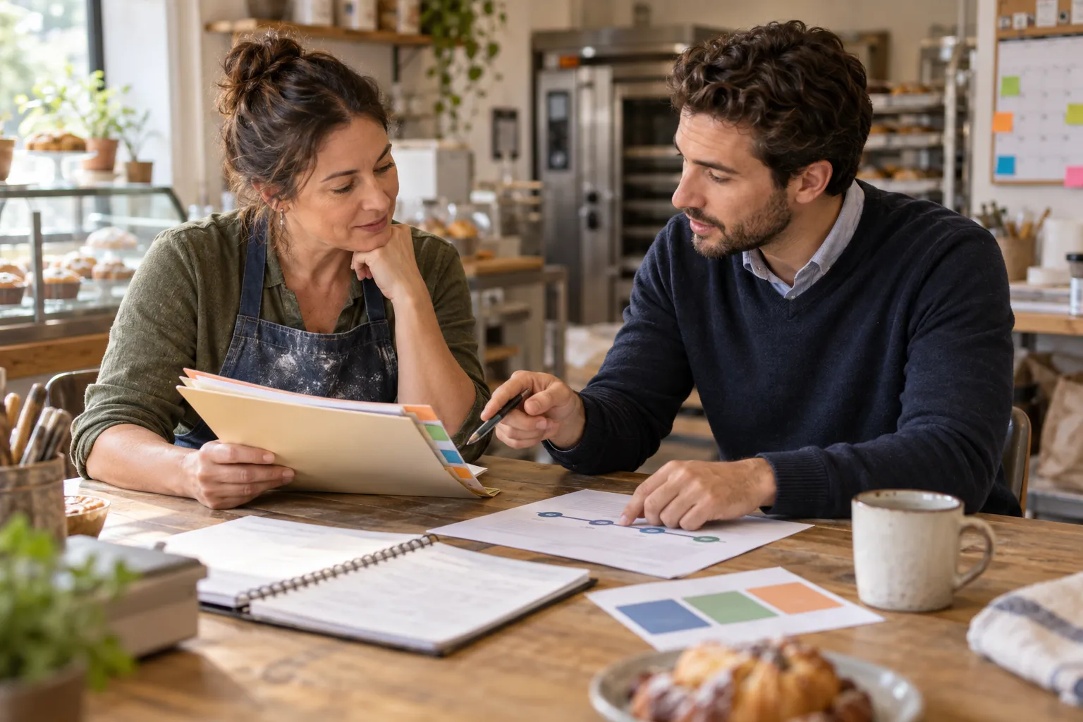 Tax advisor reviewing fee schedule with client at modern office desk