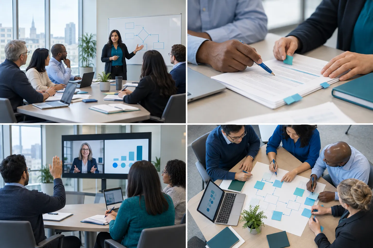 Public-sector teams review contracts and laptops during procurement training