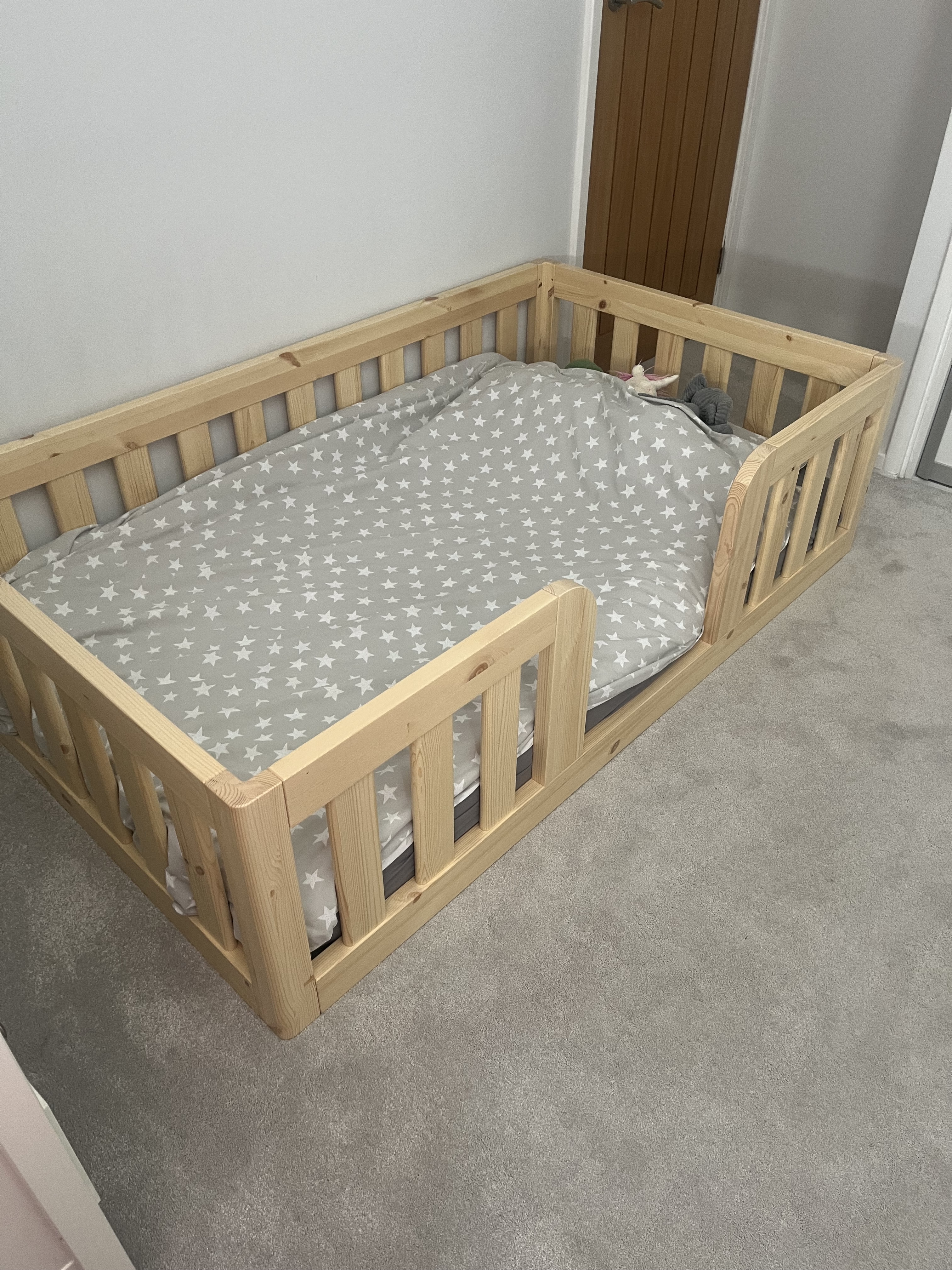 Roomix Transition Toddler Bed assembled in natural pine